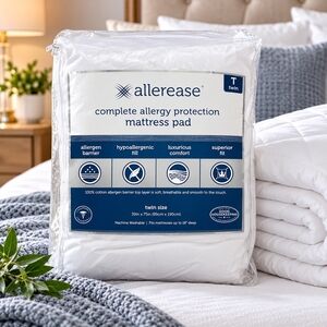 AllerEase Complete Allergy Protection Mattress Pad Twin White Cotton Quilted NIP